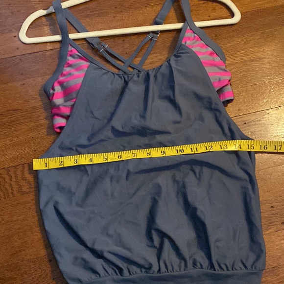 NWOT Small Gray & Pink Stripes Sporty Two Piece Double Up Tankini - Picture 6 of 9